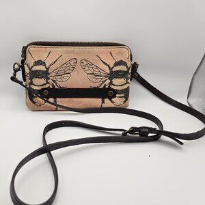 Vida Beige Canvas Bee Print Crossbody Bag – Adjustable Strap
